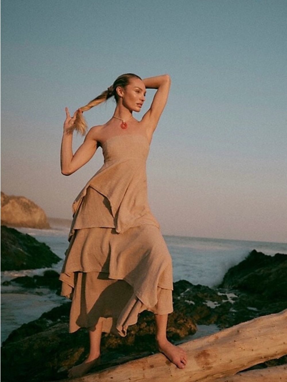 Neutral Strapless Tiered Maxi Dress - Beige